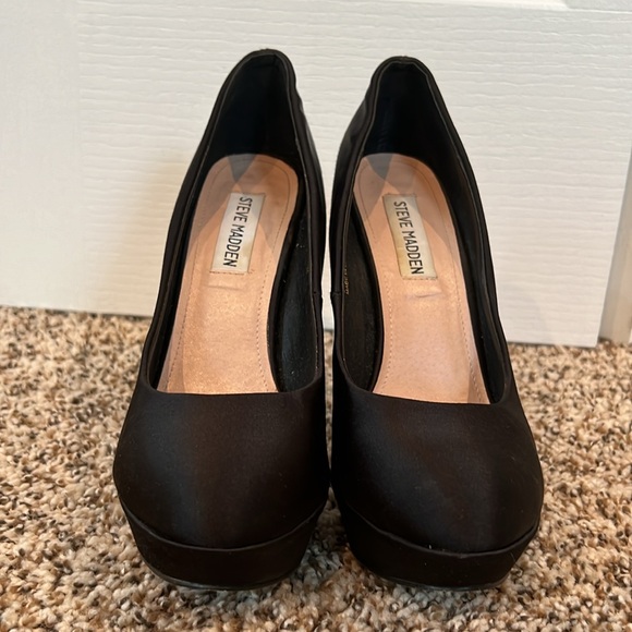 STEVE MADDEN Black Heels 7.5 Rhinestone Satin Platform Fabric 5" Heel Partyy-R - Picture 6 of 8